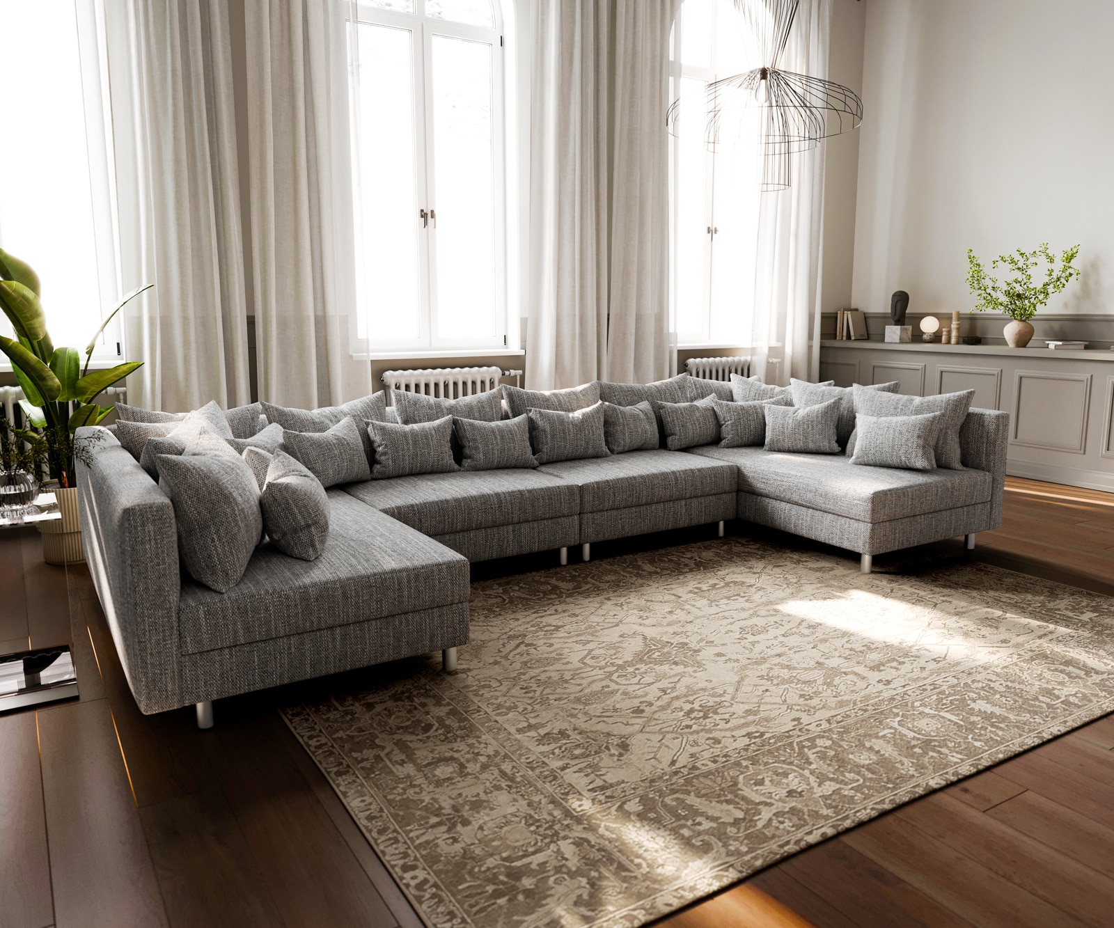 Wohnlandschaft Clovis XL Hellgrau Strukturstoff Modulsofa