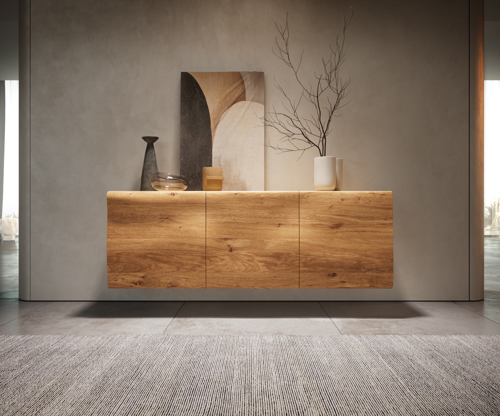 Sideboard New Live-Edge 145 cm Eiche Natur 3 Türen schwebend