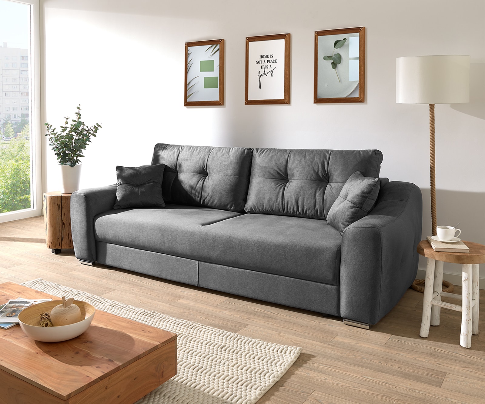 Schlafsofa Narin Velour Graphit 240x100 cm günstig online kaufen