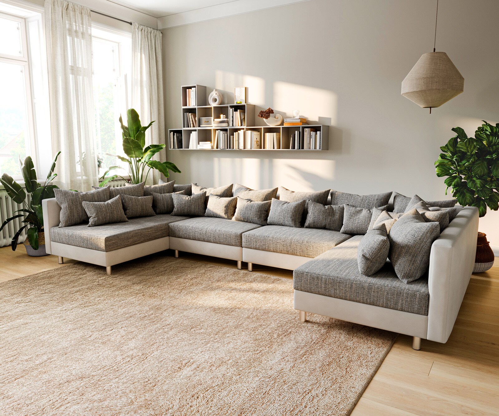 Wohnlandschaft Clovis XL Weiss Hellgrau Modulsofa 