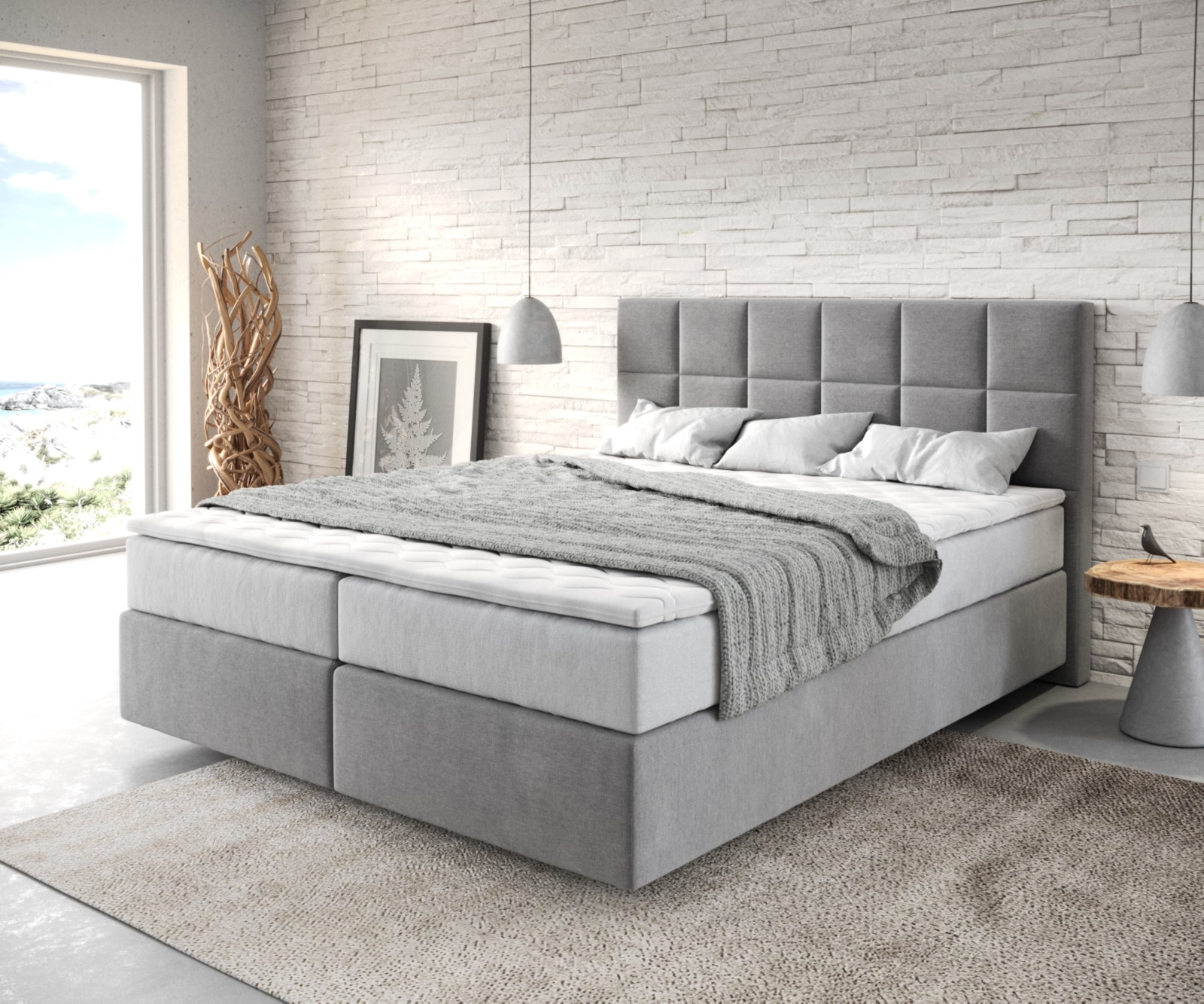 Boxspringbett Dream-Fine 160x200 cm Mikrofaser Grau mit TFK Matratze und Vi günstig online kaufen